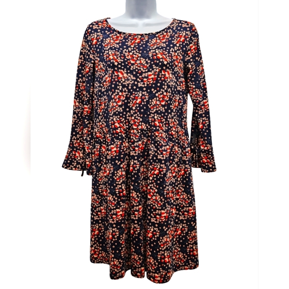 Boden Scoopneck Floral Dress Navy Pockets Mini Office Casual Size US 4P